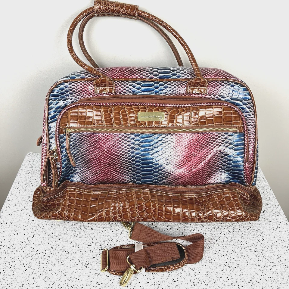 Bolso Samantha Marrón Equipaje Parte Inferior Caída Azul Fucsia Patrón Cocodrilo Foto 1 de 4