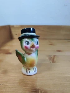 Vintage EINZELNER Salz Pfefferstreuer grüner Vogel Zylinder Hut anthropomorph lesen - Bild 1 von 8