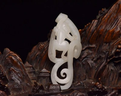 Pingente amuleto talismã escultura em jade hetian nefrita branca símbolo de sucesso - Imagem 1 de 4