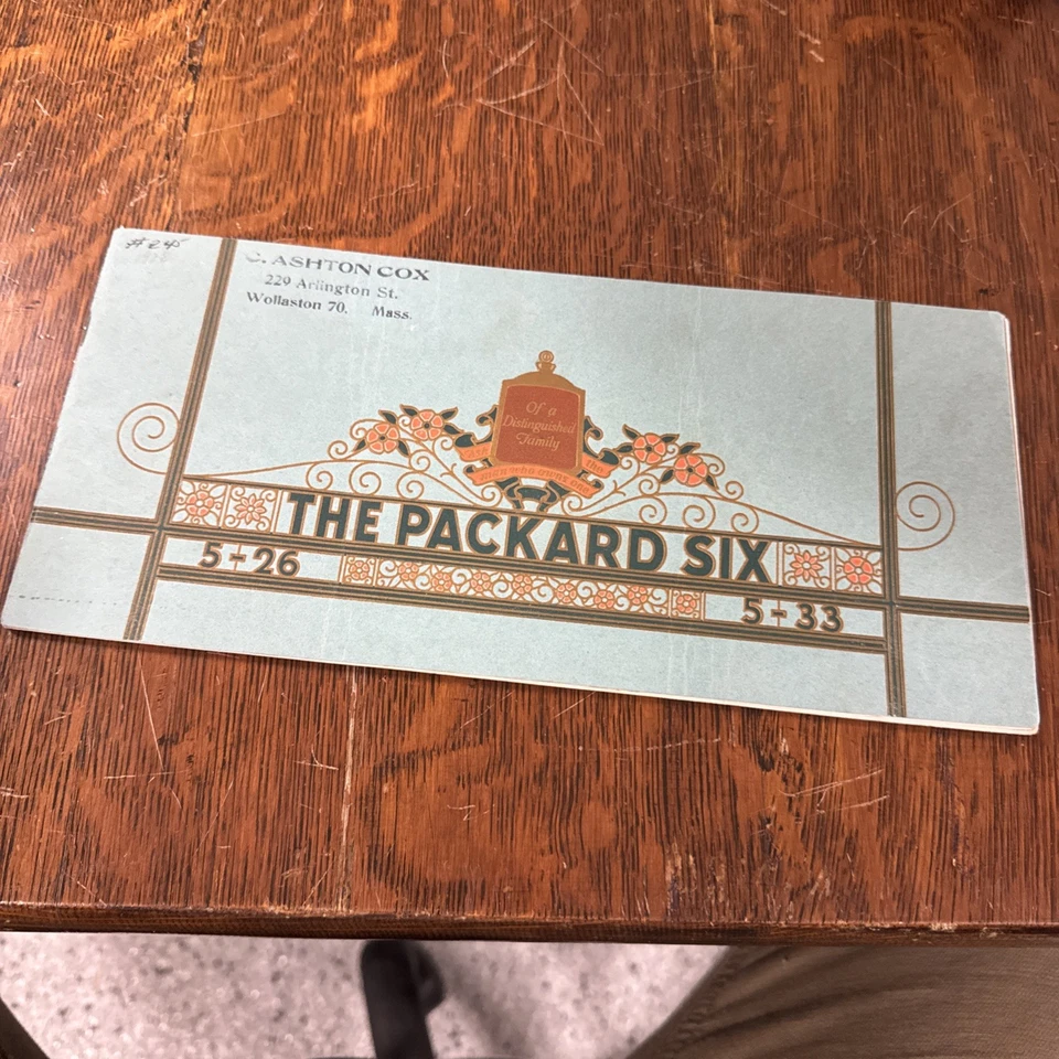 Folleto de coche The Packard Six 5-26 5-33 11x5,5 extremadamente raro Foto 1 de 4