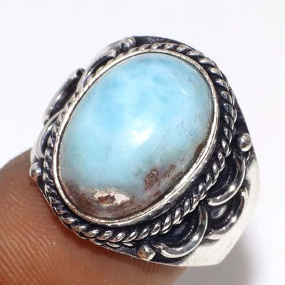 925 Silver Plated Hot Deal Larimar Ethnic Ring Jewelry Size US 6.5 GW - Image 1 of 3