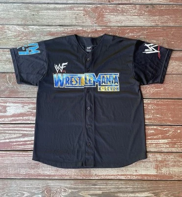 Vintage 2001 WWF WrestleMania X717 Baseball Jersey Sz 48 Large Black Ultra-Rare - Image 1 of 4