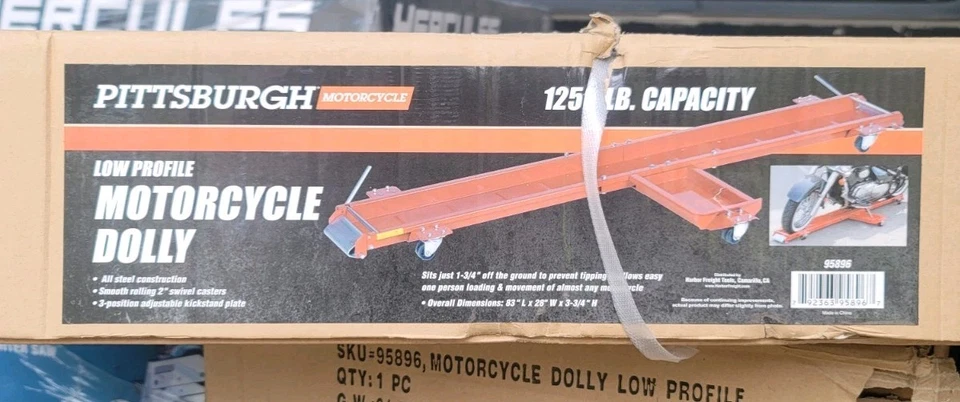 Pittsburgh 1250 lbs. Low Profile Motorcycle Dolly 83"L X 28"W X 3.75"H.  Orange - Image 1 of 1