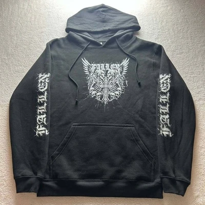 Vintage Y2K Grunge Skull Cross Wings Fallen Angel Graphic Pullover Hoodie Size M - Image 1 of 4