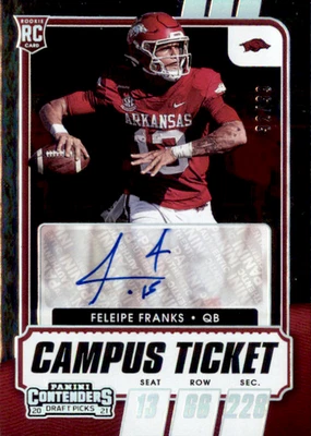 2021 Contenders Draft Picks Feleipe Franks Campus Ticket RC Auto #309 #d/99 - Image 1 of 2