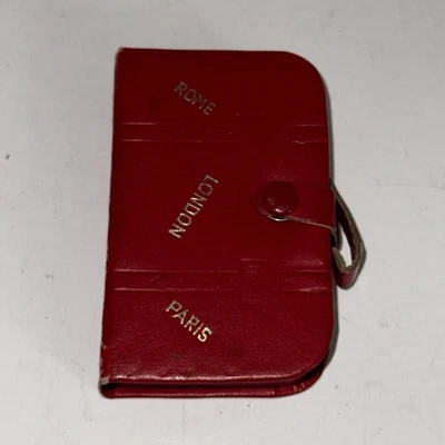 Vintage 1950s Red Travel Manicure Set Mini Suitcase Rome London Paris Complete - Image 1 of 4