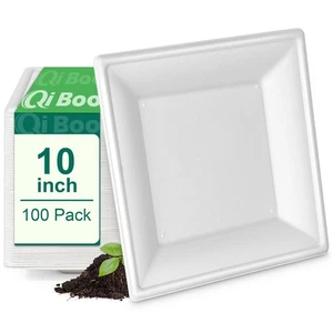 Platos de papel cuadrados de 10 pulgadas [paquete de 100] compostables ecológicos desechables pl... - Imagen 1 de 7