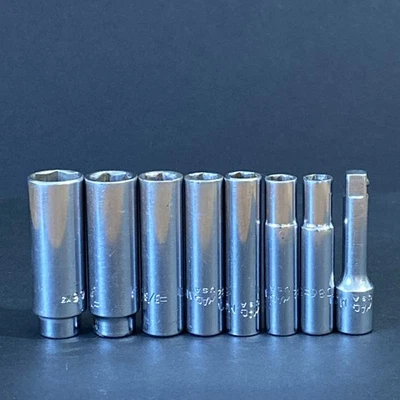 Mac Tools SAE 1/4" Dr. 6pt. Deep Well 7 Socket Set 1/4"-1/2" & M2E Extension USA - Image 1 of 4