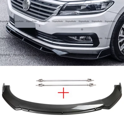 For Volkswagen Passat Carbon Fiber Front Bumper Lip Spoiler Splitter+ Strut Rods Foto 1 de 4