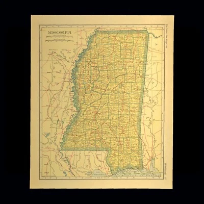 Mapa antiguo de arte de pared de mapa ferroviario de Mississippi RARO antiguo original vintage Foto 1 de 4