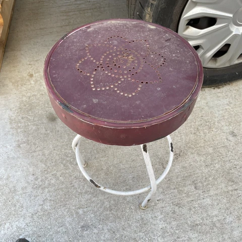 Vintage Metal Lotus Flower Red White Painted End Side Table Plant Stand LN Cover