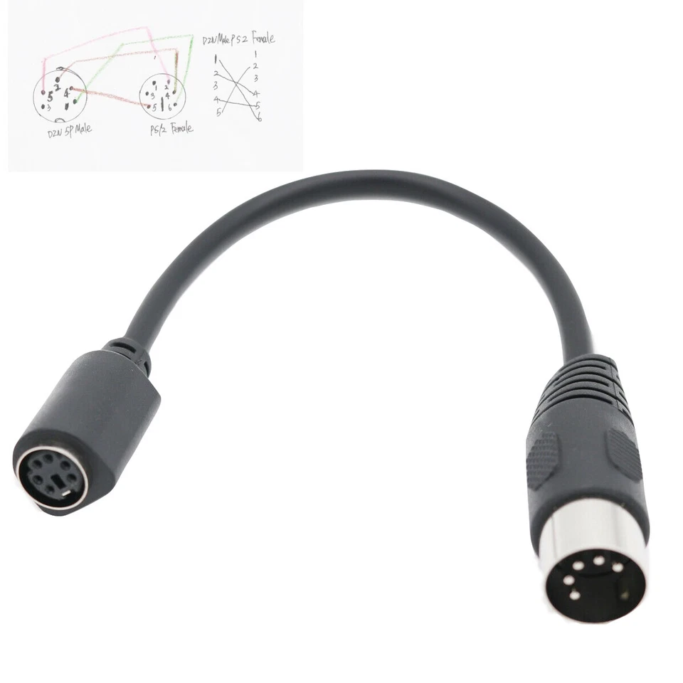 DIN5 AT Male to Mini DIN6 MDIN6 PS/2 Female PC Mac Keyboard Adapter Converter 6" - Image 1 of 4