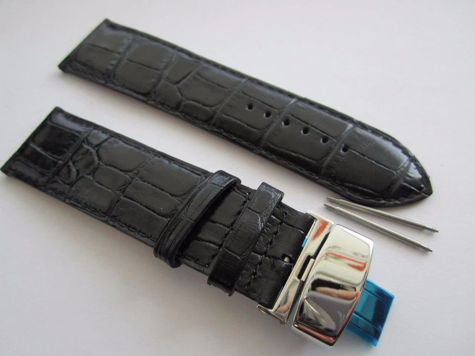 Correa de reloj de despliegue antialérgico grano de cocodrilo negro de 26 mm X de largo Foto 1 de 1