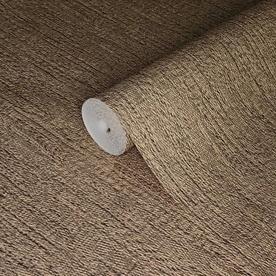 Modern lines bronze brown gold metallic faux Knit fabric textured Wallpaper roll - Image 1 of 4