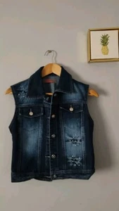 Miss jeanius jeans Vest size small girl's color blue dark with embellished New - Picture 1 of 12