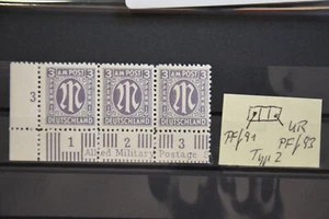 N1 All. Bes. Bizone AmPost 17 a Az PF f91 u UR PF f93 postfrisch Dreierstreifen  - Picture 1 of 1