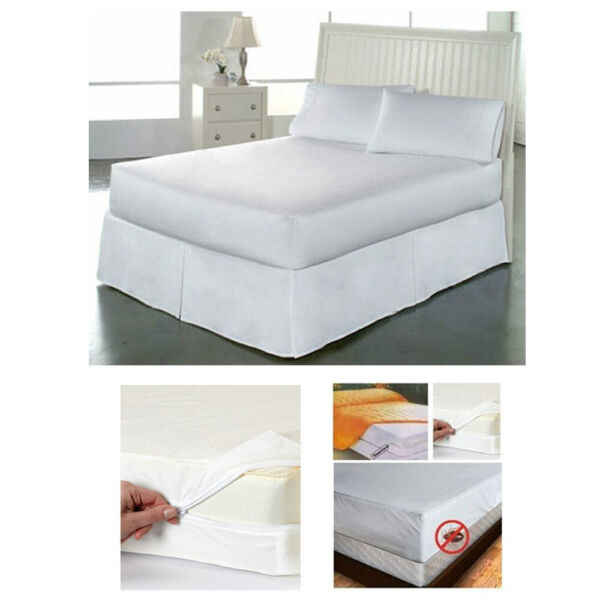 Fabric Zippered Mattress Pillow Cover Allergy Relief Bed Bugs Water Protector