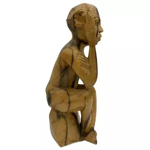 Vintage geschnitzte Figur sitzender Mann Holz ethnisch rustikal afrikanisch primitiv 9,4" hoch - Bild 1 von 12