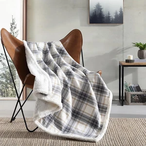 - Throw Blanket, Super Soft Reversible Cotton Flannel Sherpa Bedding, Ideal Chri - Picture 1 of 11