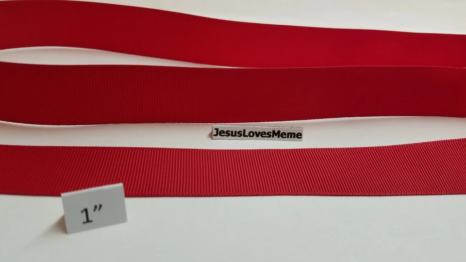 Grosgrain Ribbon 1 Inch Solid Color Red #250 Double Sided Christmas Bright Color - Image 1 of 1