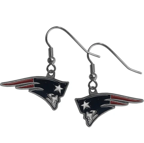 New England Patriots NFL Logo Silver Dangle Earrings Hypo-Allergenic Cover
