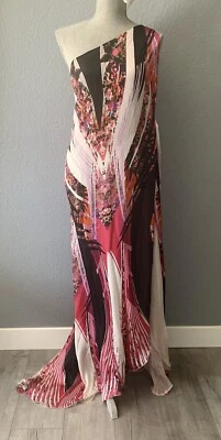 ¡NUEVO CON ETIQUETAS!🔥 Vestido Roberto Cavalli Italia Firma Seda Estampado Abstracto Un Hombro (M) Foto 1 de 4