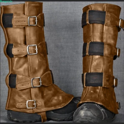 Polainas medievales caballero imitación cuero zapatos cubierta pierna guerrero armadura botas cubiertas Foto 1 de 4