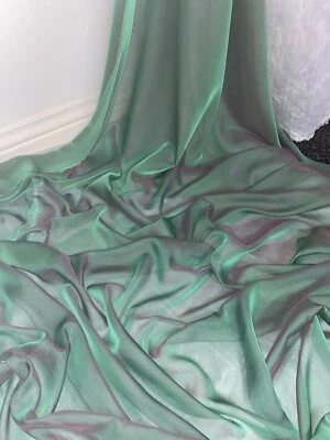 1 METER TWO TONE SAGE GREEN/MAROON SOFT CATIONIC CHIFFON FABRIC 58” WIDE - Image 1 of 4
