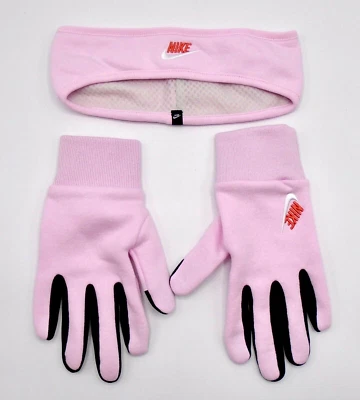 Conjunto de diadema y guantes de vellón Nike Club para jóvenes grandes espuma rosa/negro/blanco Foto 1 de 4