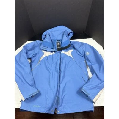 Mujer NIKE ACG Chaqueta Esquí 3 Capa Exterior Azul Blanco Talla L Roto Cremallera Pull Tab Foto 1 de 4