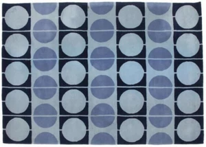 DANISH MODERN FINN JUHL DESIGN HANDTUFTED WOOL "CIRCLE" AREA RUG 5'X7' BLUE/NAVY - Picture 1 of 7