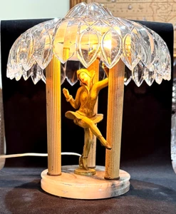 ANTIQUE Art Deco Dancing Pixie Lamp “Gerado” by J.B. Hirsch w/glass Dome 13” H - Picture 1 of 16