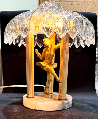 ANTIQUE Art Deco Dancing Pixie Lamp “Gerado” by J.B. Hirsch w/glass Dome 13” H - Image 1 of 4