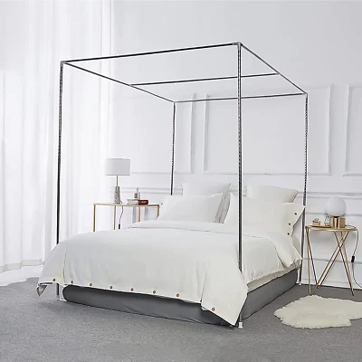 Canopy Bed Frame Stainless Steel Queen Size Bed Canopy Frame & Bed Poles, Fit fo - Image 1 of 4