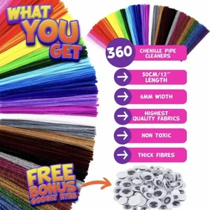 Pipe Cleaners DIY Art & Craft Projects Kids Fuzzy Extra Long Googly Eyes  - Picture 1 of 8