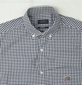 Paul & Shark Checked Shirt Mens Small S Shark Fit Long Sleeve Navy White Cotton - Picture 1 of 16