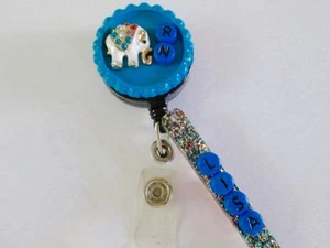 ID BADGE RETRACT REEL MAGNET OR CLIP,RN,ELEPHANT,MEDICAL,HOSPITAL,ICU,NURSE    - Picture 1 of 2