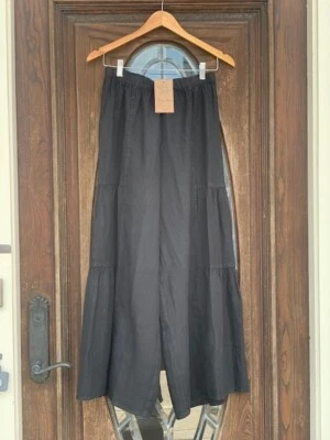 Pantalones de lino LP144 negros pequeños nuevos con etiquetas Match Point Cha Wide Flax Flood Tier NUEVO Foto 1 de 4