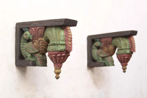 Vintage Wall Bracket Corbel Pair Plant / Lamp Hanger Antique Home Decor Shelf Cover