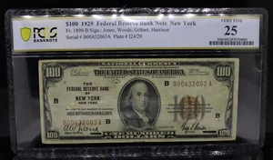 1929 $100 FRBN New York Fr#1890-B Jones/Woods/Gilbert/Harrison PCGS VF25 - Picture 1 of 2