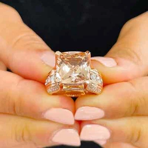 4Ct Cushion Lab-Created Morganite Engagement Wedding Ring 14K Rose Gold Plated - Picture 1 of 10