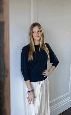 MINNIE ROSE NEGRO MANGA ABULLONADA 3/4 SUÉTER JERSEY CUELLO REDONDO SUAVE PEQUEÑO Foto 1 de 4