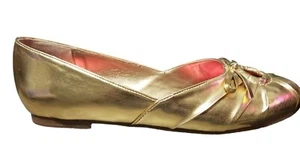 Liliana Metallic Gold Ballet Flats Slippers Vegan Leather Bow Embellished 6.5 - Picture 1 of 5