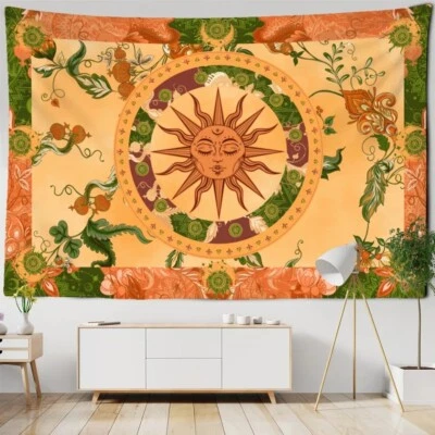 Burning Sun Tapestry Celestial Wicca Dorm Room Décor  Vibrant Colors 150 x 100cm - Image 1 of 3