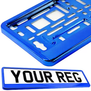 SUPER CHROME BLUE Car Number Plate Surround Holder FOR ANY CAR TRUCK VAN TRAILER - Picture 1 of 7