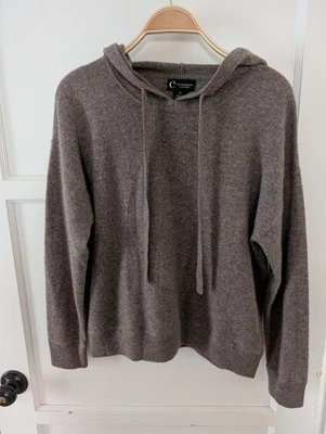 C by Bloomingdale's 100% Cashmere Pullover Hoodie 2 Ply Brown Medium - Image 1 of 4