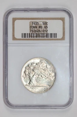 1935 CONNECTICUT COMMEMORATIVE HALF DOLLAR NGC MS65 - Image 1 of 2
