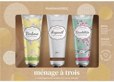 NEU! PHARMAVERDE 3 tlg Handcreme Set je Sorte 30 ml Verbene Arganöl Kirschblüte - Bild 1 von 4
