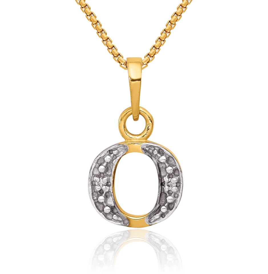 Collar con inicial de diamantes letra O de oro amarillo macizo de 14K Foto 1 de 1