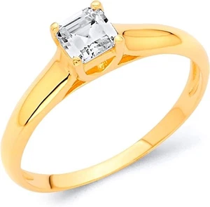 Anillo de compromiso solitario de princesa de 3/4 quilates de oro amarillo real de 14 quilates - Imagen 1 de 3